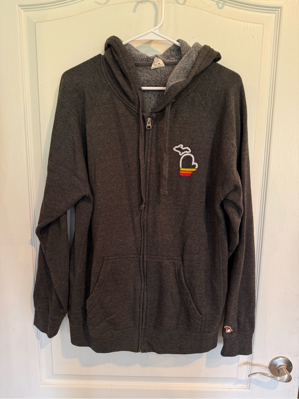 The Mitten State unisex full zip-up hoodie "Mitten Sunset" heather black large